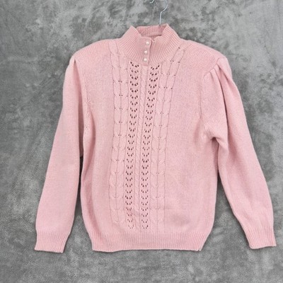 Vintage Allison Smith Sweater Womens Medium Petite Silk Angora Mock Pearl Pink
