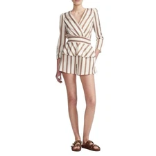 Maje Leni Striped Peplum 3/4 Sleeve Romper 36 US SMALL