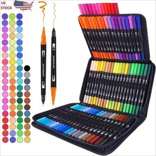 Dual Brush Marker Pens 72 Colors Art Markers Set W/ Fine and Brush Tip Kids Gift