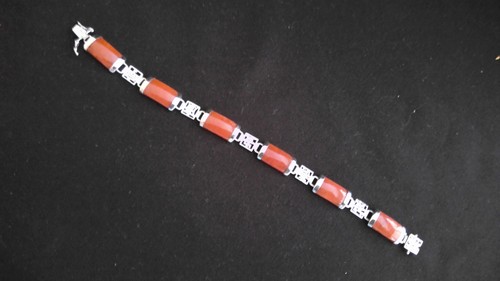 Vintage Asian Theme Sterling Carnelian? Bracelet