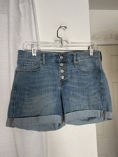 Banana Republic Womens Shorts Size 26/2 Blue Denim Cuffed Ham Stretch Mid Rise