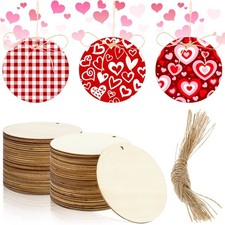 60 Pcs Valentine's Day Wooden Ornaments Unfinished Blank Painting Wood Slices Pr