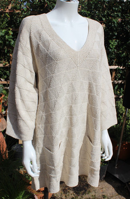 MARION FOALE handgestrickt elfenbein creme reine Baumwolle Tunika Stil Pullover-Neu ohne Etikett
