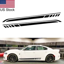 2pcs 81'' Black Sport Racing Stripe Side Body Door Skirt Vinyl Decals Stickers