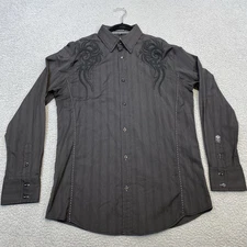 Roar Signature Shirt Mens L Button Black Embroidered Western Ranch Cowboy Rodeo