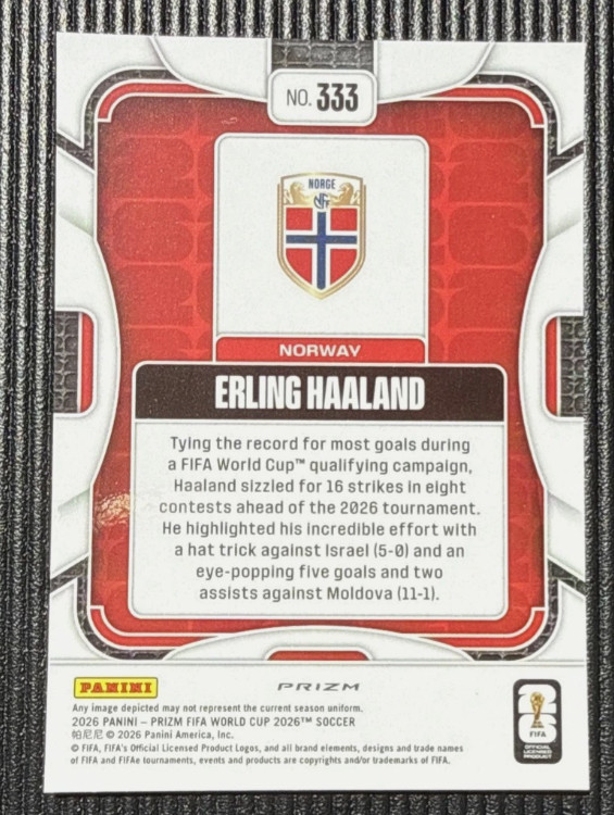 2026 Panini Prizm FIFA World Cup Erling Haaland #333 Silver Prizm view 2