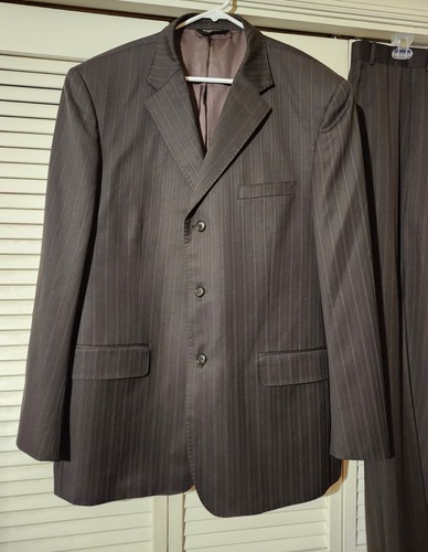 Pronto Uomo Men's 46L Jacket 40x31 Pants Brown 100% Wool 2-Piece - Picture 2 of 15