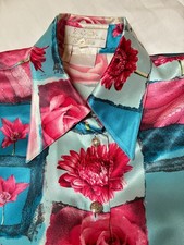 ESCADA SILK LONG BLOUSE IN BLUE PINK BEIGE FLORAL PRINT 38 RUNS 10-12 GERMANY