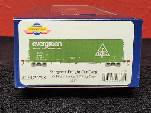 Coche de caja Athearn Genesis escala HO Evergreen 50' PC&F puerta enchufable de 10' #2777 | Condition: New