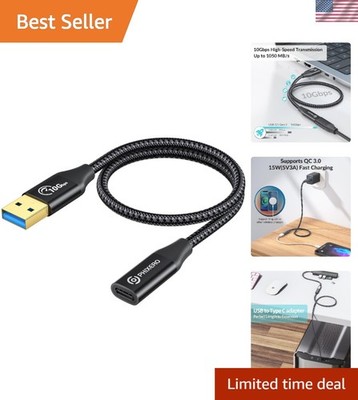 1 Ft USB C to USB Adapter, 10Gbps Data Transfer & 3A Charging - Durable Design