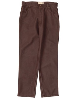 John F Gee Mens Straight Faux Leather Trousers IT 48 Medium W32 L31 Brown BP08