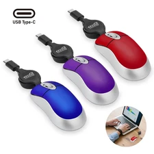 Type-C Wired Mouse for Laptop Computer PC Optical Mice Retractable Cable 3Button