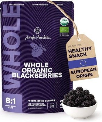 Organic Whole Blaberries Fresh Freeze Dried Fruit 3.2 Ounce Bag - No