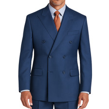 VINCI Men's Blue Double-Breasted Suit w/ Adjustable Waist, Reg-Fit - NEW
