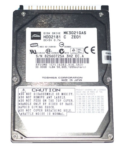 Toshiba MK3021GAS 30GB Internal 4200RPM 2.5" (HDD2181) HDD - Picture 1 of 1
