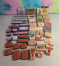 Mixed Brands Lot of Wood Mounted Rubber Craft Stamps Assorted Designs Words