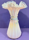Fenton Silvercrest Glass Light Pink Opalescent Wheat Vase D. Fredrick, 7 1/2"