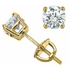 1CT WOMENS STYLISH 14K SOLID YG ROUND CUT WHITE SAPPHIRE STUD SCREWBACK EARRINGS