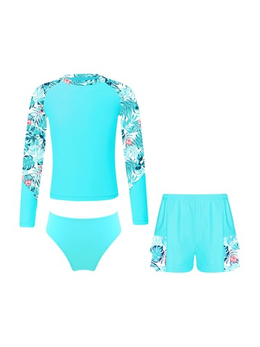 Kids Girls Swimwear Shirt Swimsuit Sun Protective Beachwear Holiday Costume - Picture 26 of 38