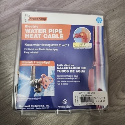 Frost King Electric Water Pipe Heat Cable Freeze Protect 12 Ft NEW