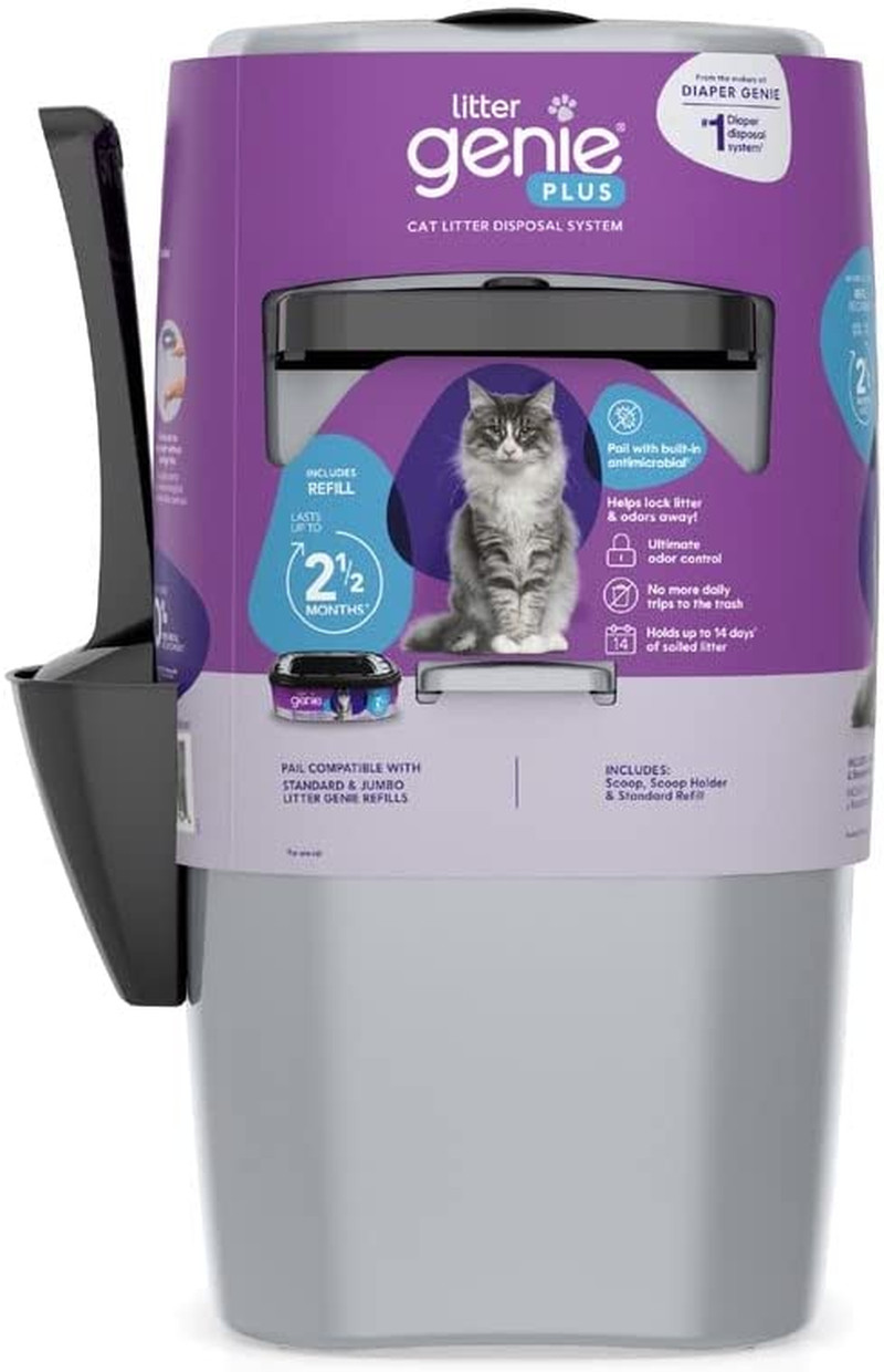 Litter Genie plus Pail (Silver) | Cat Litter Box Waste Disposal System for Odor