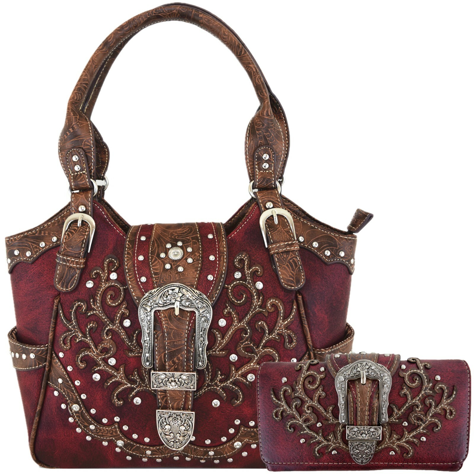 Western Buckle Country Handbag Concealed Carry Purse Women's Shoulder Bag Wallet