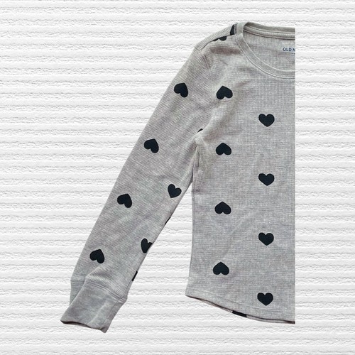 New Old Navy Girls Hearts Thermal Top Gray Black Waffle Knit Long Sleeve Size 8 - Picture 5 of 11