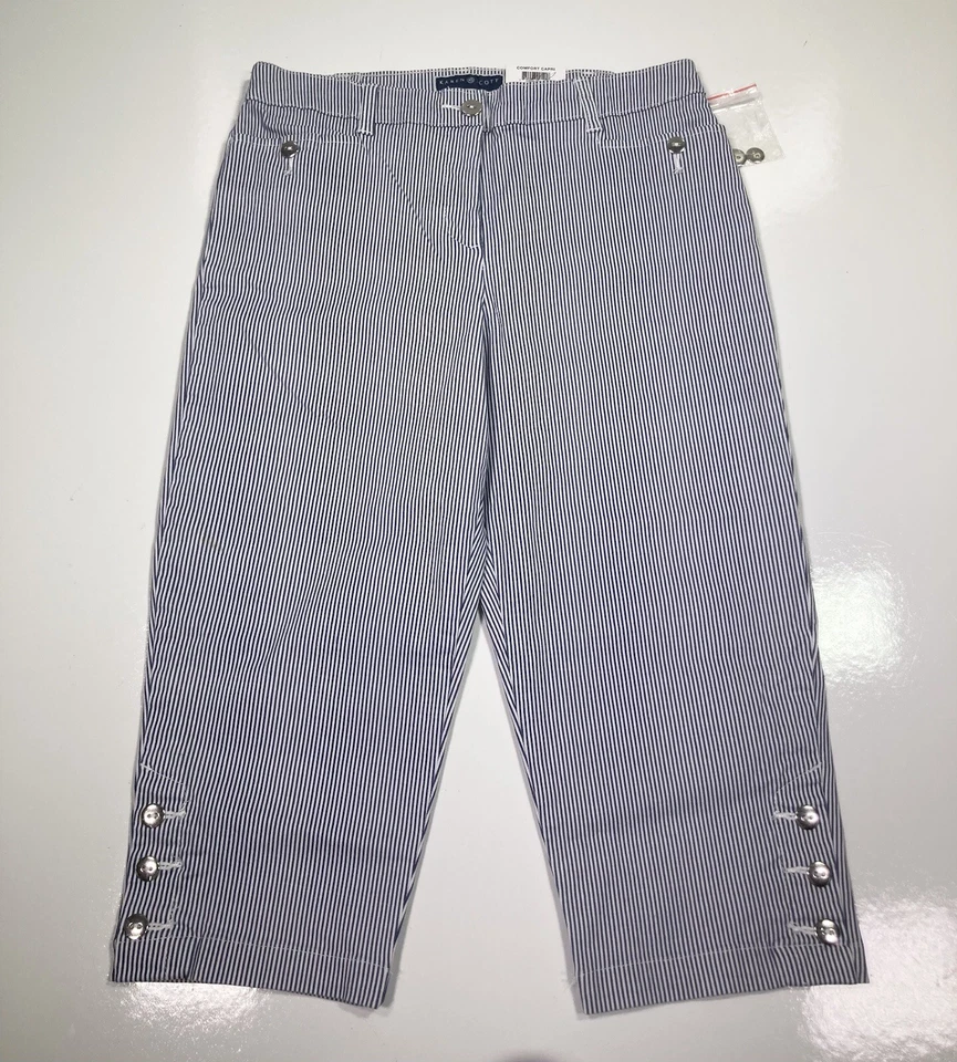 Pantalones Cortos Karen Scott Capri Blanco Azul Marino Rayas Control Abdomen Nuevos con Etiquetas Talla 10 P Foto 2 de 4