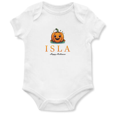 Personalisierter Kürbis Strampler für Babys Name und Jahr Halloween Baby Individuell...
