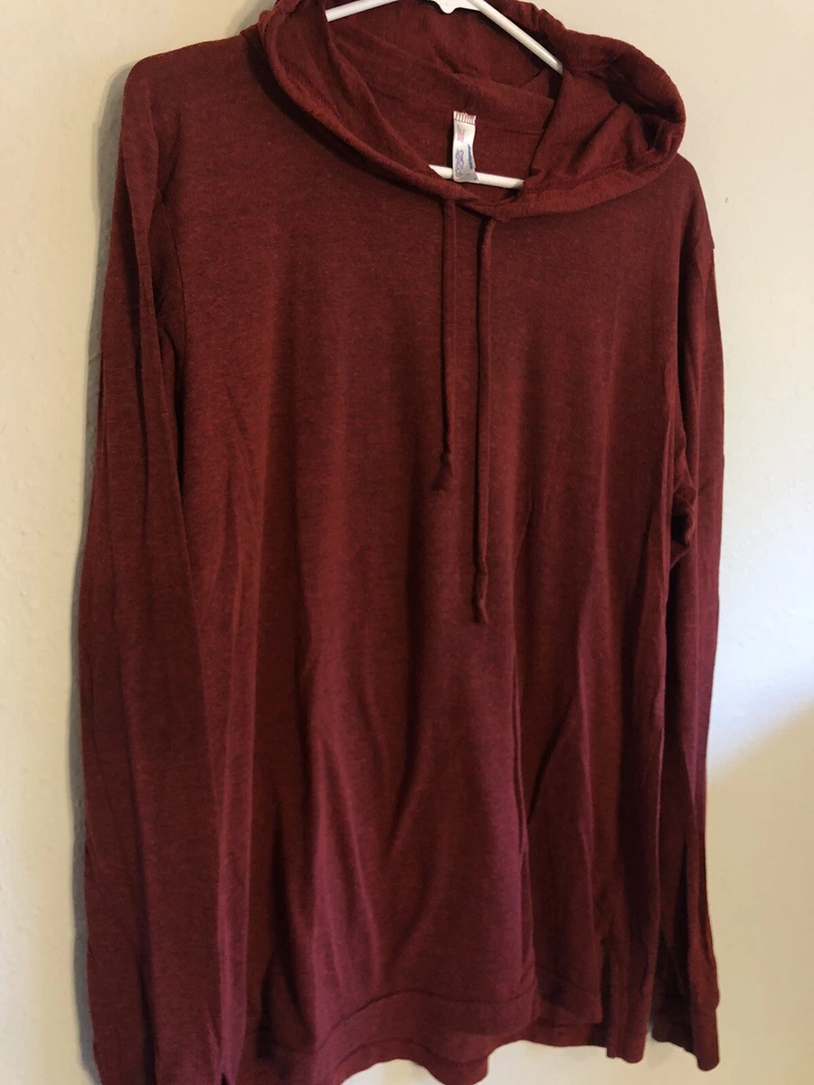 Early 2000s American Apparel Tri Blend Long Sleeve Hoodie T Shirt Red S M