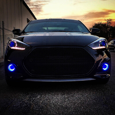 Pair Blue Fog Lamps Halo Driving Lights Bulbs Kit For Hyundai Veloster Turbo