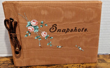VTG Snapshot Photo Album Light Brown Pink Roses Cloth Covered Cardboard Unused