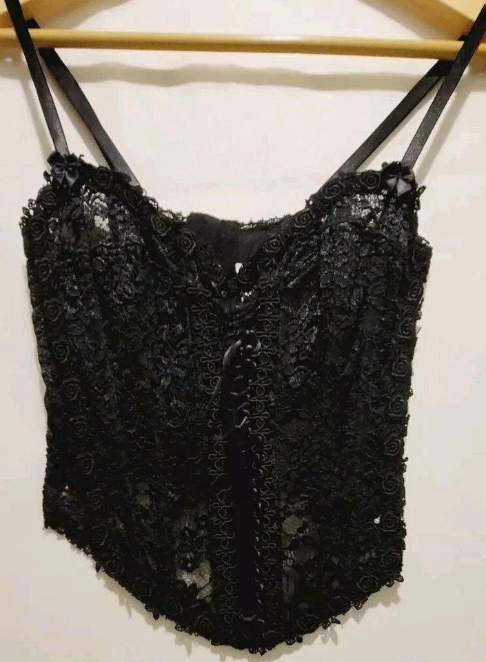 Corsé Bustier de encaje negro para mujer Shirley Of Hollywood 34 M bruja gótica coqueta Foto 2 de 4