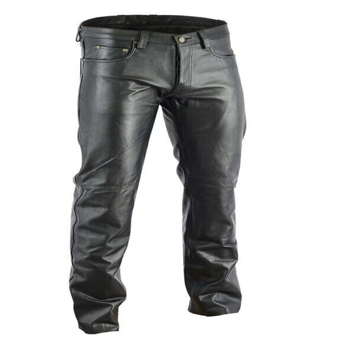 【MORE THAN BLACK】25SS★ LEATHER BIKER PANTS Men's Motorbike Cowhide Leather Pant 5 Pockets Black Leather