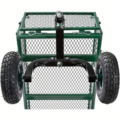 300kg Mesh Garden Cart Steel Removable Sides Trolley Wagon ATV Trailer Green - Picture 3 of 7