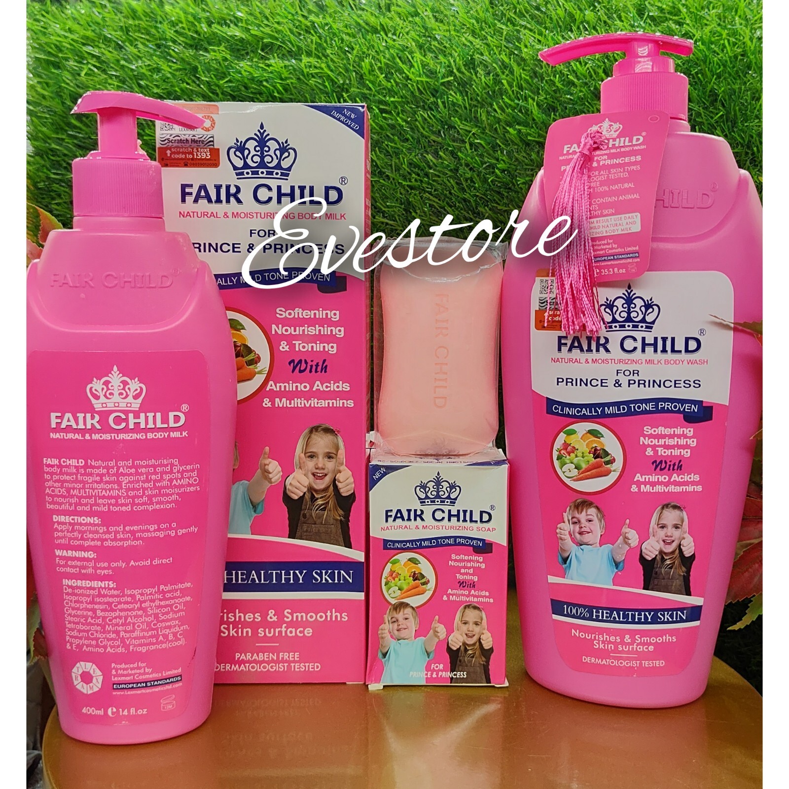 Fair child natural skin tone with amino & vitamin Shower Gel, Body Lotion & Soap