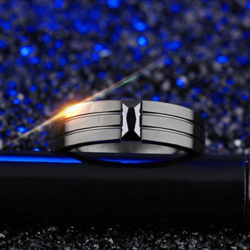 6MM Black CZ Titanium Steel Band Men's Black Plating Wedding Ring Sz 7/8/9/10/11 - Picture 2 of 7