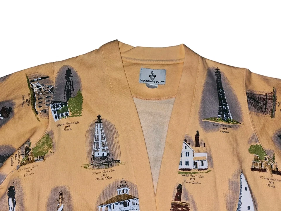 Cárdigan Suéter Vintage Años 90 Lighthouse Point Estampado Gráfico Melocotón Talla Mediana Foto 2 de 4