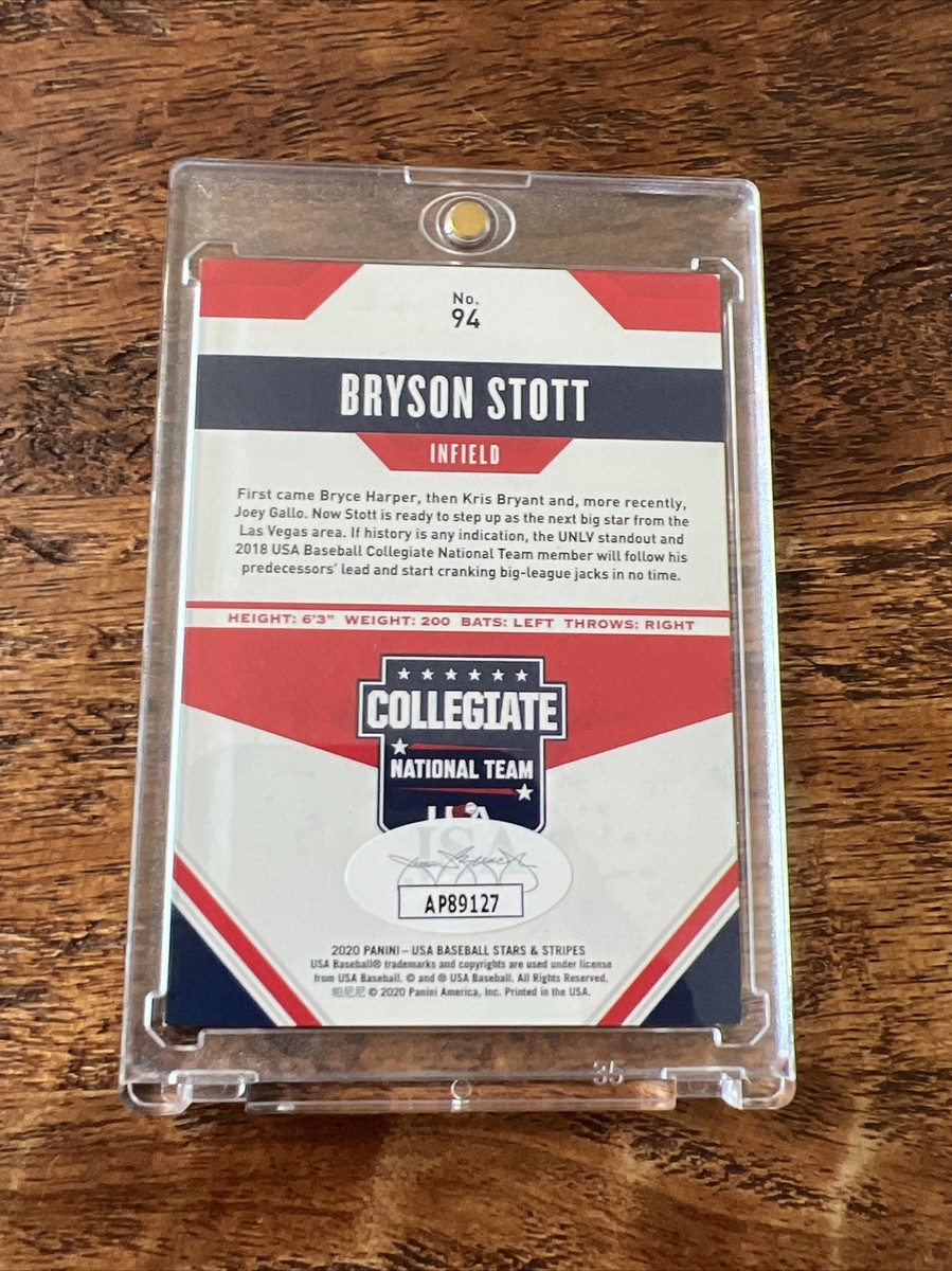 Bryson Stott IP Signed Panini Stars & Stripes Card JSA Coa