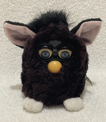 AS-IS NOT WORKING - Vintage 1998 Furby Black Witch's Cat Blue Eyes Pink Ears 6"