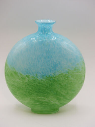LARGE Beautiful Vintage  Blue & Green Confetti Hand Blown Art Glass Vase 11.5" - Picture 1 of 8
