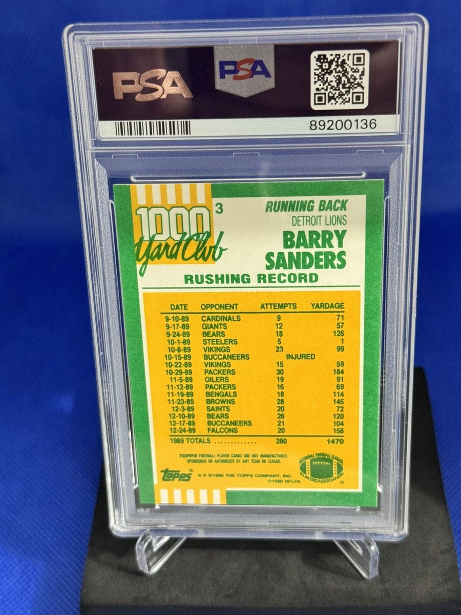 1990 TOPPS BARRY SANDERS 1000 YARD CLUB CARD #3 PSA 8 RARE