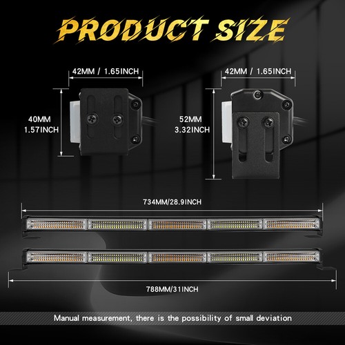 5"/30/35" LED Emergency Warning Hazard Strobe Rooftop Side Light Bar Amber/White - Picture 16 of 16