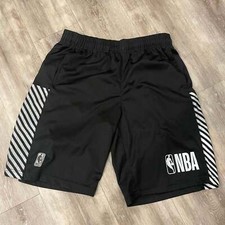 NBA Boys Basketball Shorts Youth 14-16 Black Silver Lightweight Drawstring Waist