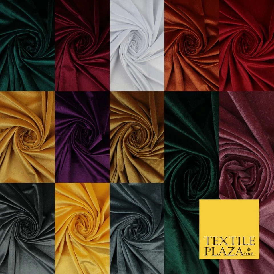 TEXTILE PLAZA 17 COLOURS LUXURY Plush Plain Stretch Velvet Velour Fabric Material Craft 58" D