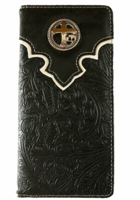 Cross Praying Cowboy Mens Wallet Western Bifold Check Book Style W089-30  Black