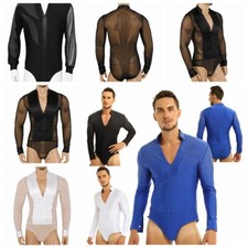 Men's Shiny Ballroom Dance Shirt Practice Latin Tango Rumba Leotard Dance Shirts