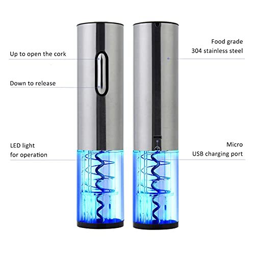 WIWONEY Tire-bouchon Electrique Rechargeable en Acier Inoxydable Avec Port de Ch - Afbeelding 6 van 7
