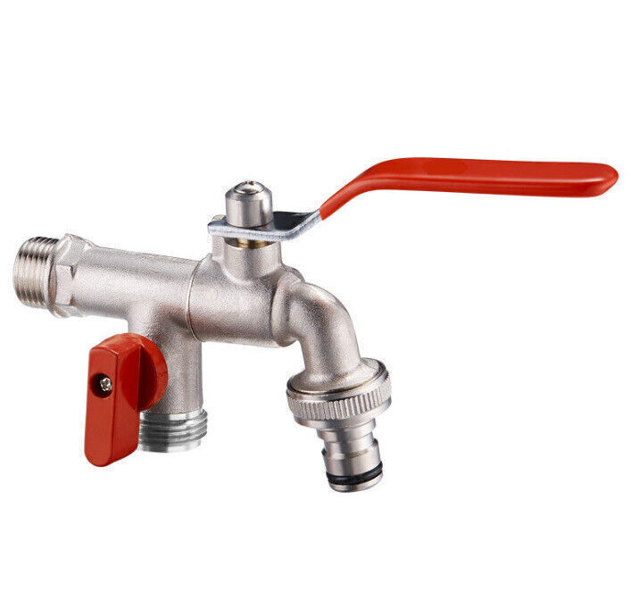 Grifo de agua de fundición doble para conectar una lavadora o en el jardín.