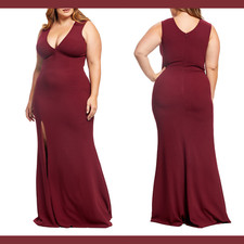 EUC $288 Dress the Population Sandra Trumpet Gown burgundy [ PLUS SZ XXL ] #E882